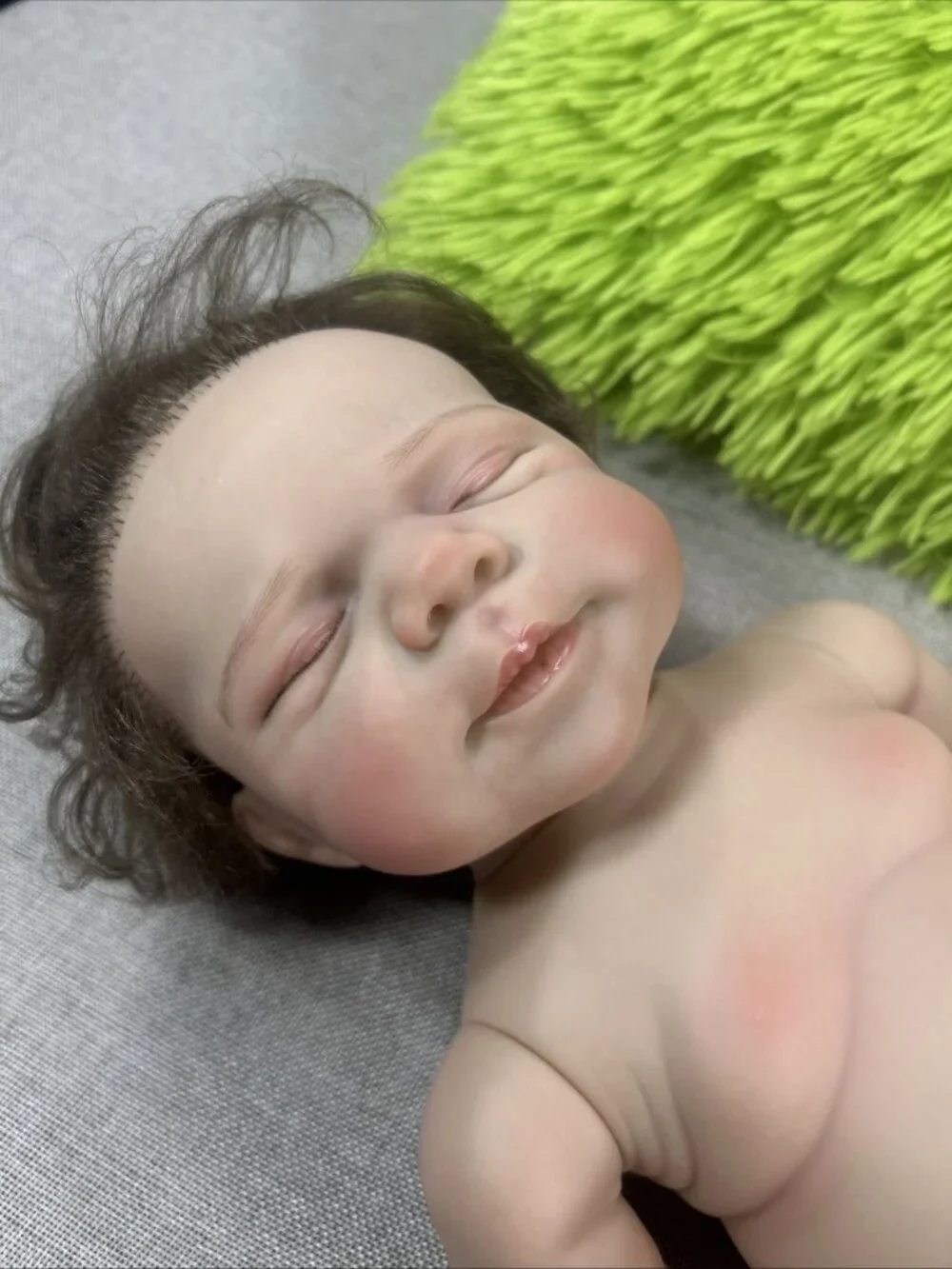 Reborn Baby Boy Doll 18” Anatomically Correct Wavy Brunette Hair Closed Eyes
